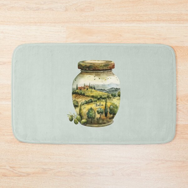 Item preview, Olive Jar with Italia text in a beautiful landscape watercolor designed and sold by EmeraldeaArt.