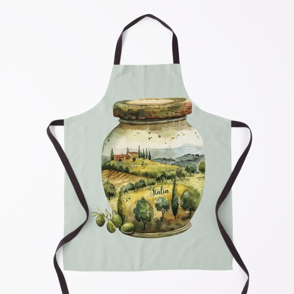 Item preview, Olive Jar with Italia text in a beautiful landscape watercolor designed and sold by EmeraldeaArt.