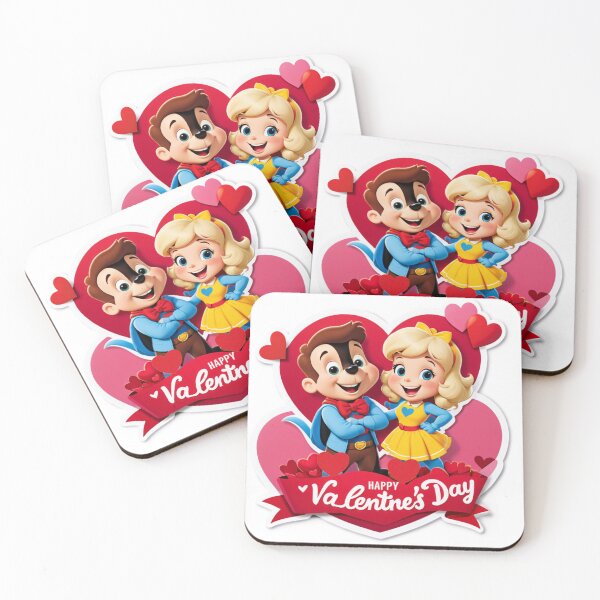 Item preview, Happy Valentine's Day Cartoon Characters with Heart Decorations and Smiling Faces designed and sold by ElenaHrubes.