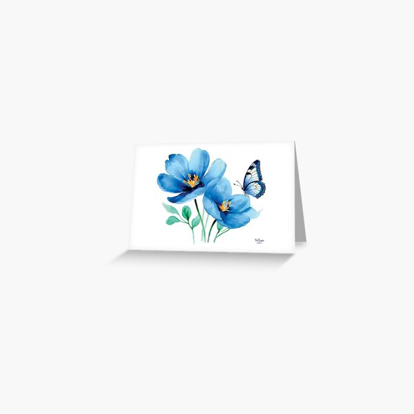 Item preview,  Blue Flowers and Butterfly – Watercolor Illustration designed and sold by thejugglerofdreams.