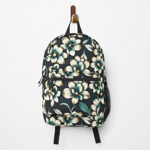 Item preview, Elegant Floral Pattern with Turquoise and Cream Outlines on Dark Canvas designed and sold by Juliette Ozkalfayan.