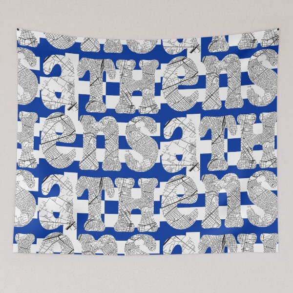 Item preview, Athens City Map Typography - Greece Flag Urban Design designed and sold by Michael van der Hoorn.