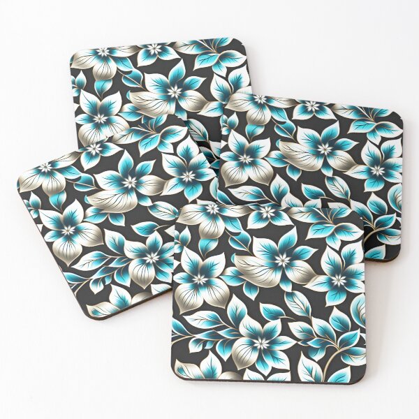 Item preview, Elegant Floral Pattern with Teal and Turquoise Accents on Dark Canvas designed and sold by Juliette Ozkalfayan.