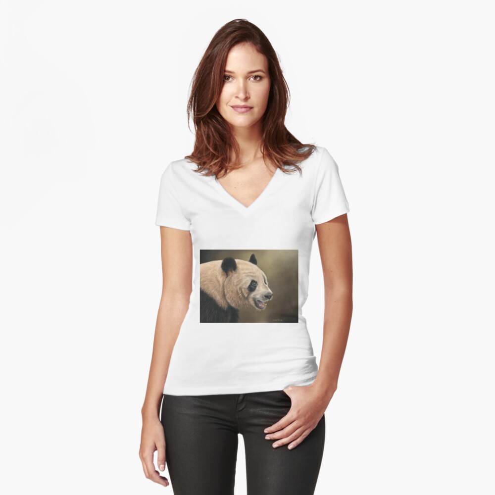 Giant Panda Fitted V-Neck T-Shirt