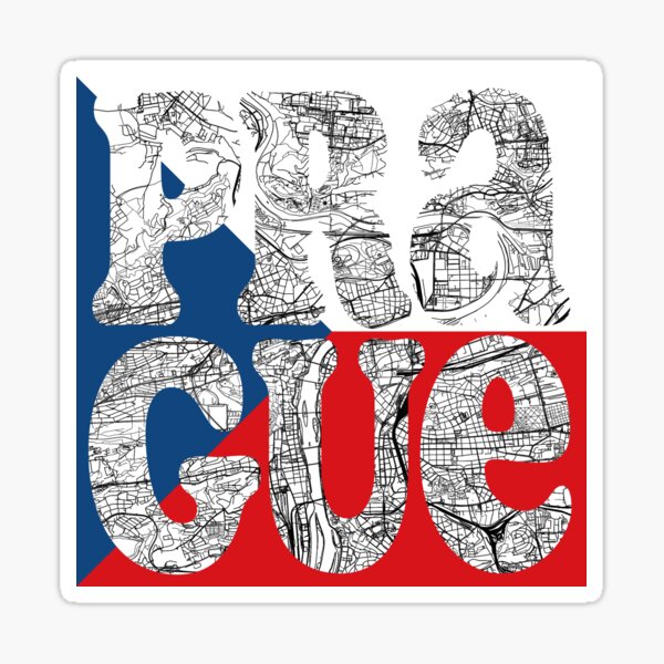 Aperçu de l'œuvre Typographie de la carte de la ville de Prague – Art de voyage en République tchèque avec drapeau créée et vendue par Michael van der Hoorn.