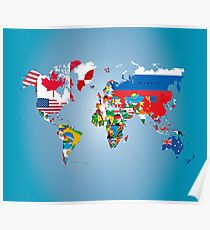 Reisende Weltkarte Flags Poster