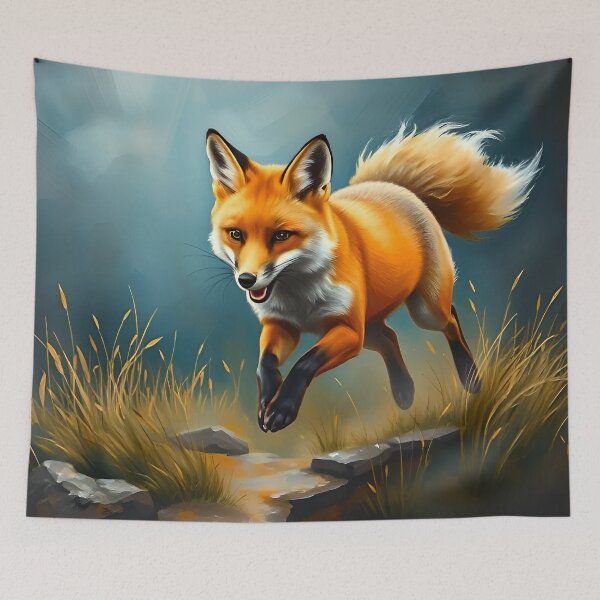 Item preview, Leaping Red Fox Oil Painting Style Forest Animal Art designed and sold by kakarikihill.