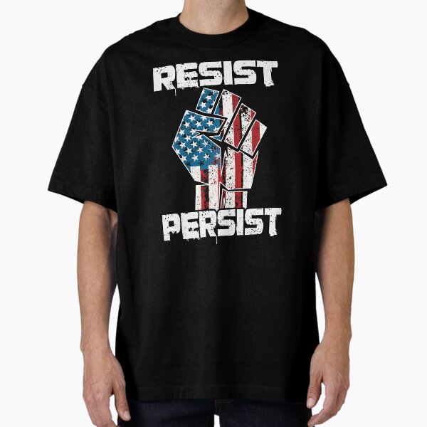Item preview, Resist and Persist Patriotic Fist Design - Anti-Trump American Flag Protest Graphic Tee designed and sold by Prints-N-Tees.