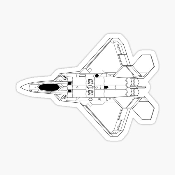 Vista previa del artículo con la obra «Dibujo lineal de la vista superior del F-22 Raptor», diseñado y vendido por Aero-ink45.