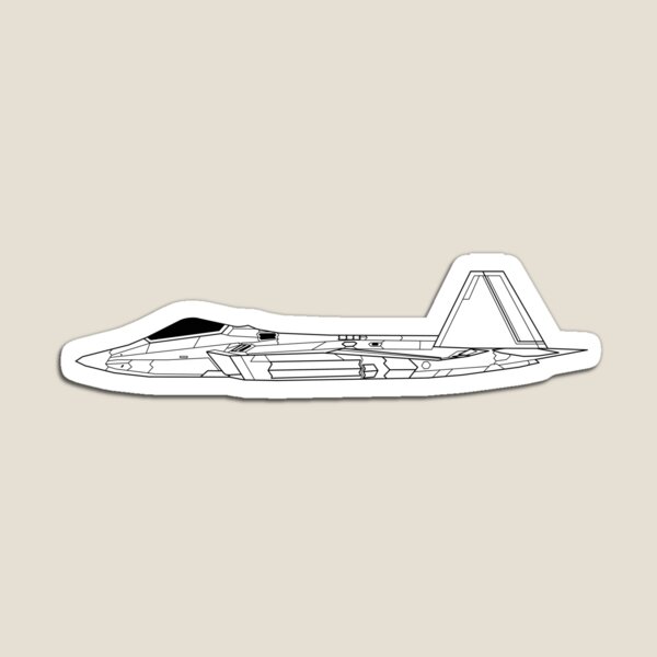 Vista previa del artículo con la obra «Dibujo lineal de vista lateral del F-22 Raptor», diseñado y vendido por Aero-ink45.