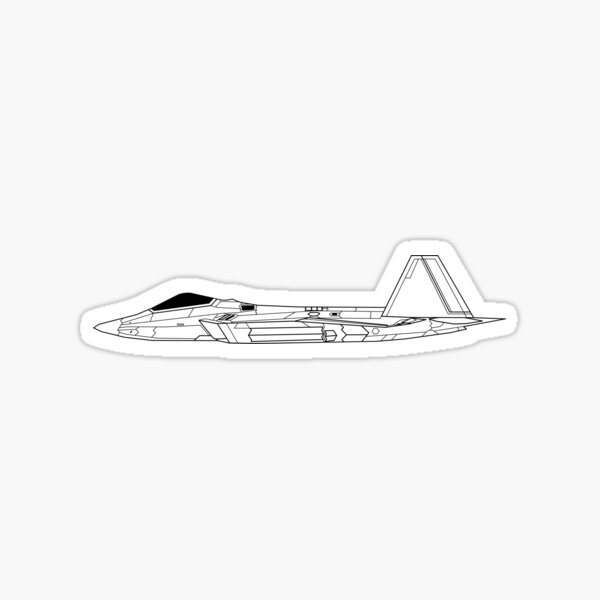 Vista previa del artículo con la obra «Dibujo lineal de vista lateral del F-22 Raptor», diseñado y vendido por Aero-ink45.
