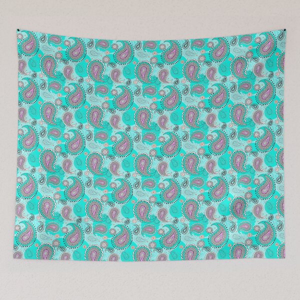 Item preview, Tribal paisley pattern bright traditional turquoise designed and sold by fuzzyfox.