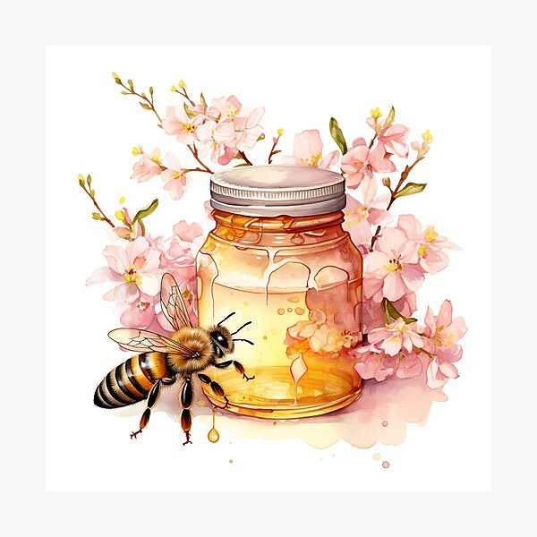 Item preview, Floral Honey Jar and Bee designed and sold by Mermaid's Whimsy.