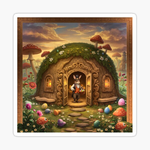 Item preview, Easter Bunny Meme House Earth Shelter Easter Eggs Borough Baroque Celtic Flowers Cute Romantasy Fantasy designed and sold by TheTimeTaxi.