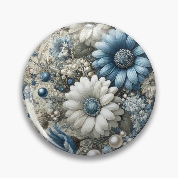 Aperçu de l'œuvre Elegant Blue & White Floral Embellishment – Luxurious Pearl & Jewel Accented Botanical Design créée et vendue par LDArtWork.
