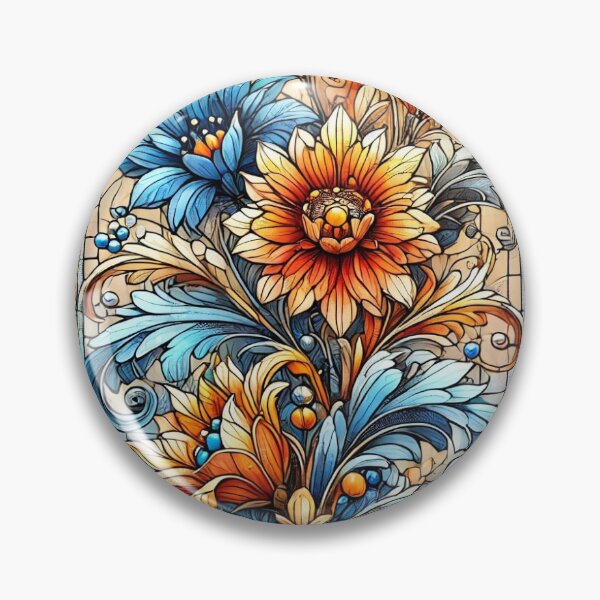 Item preview, Elegant Stained Glass Floral Art – Vintage Blue & Gold Window Design designed and sold by LDArtWork.
