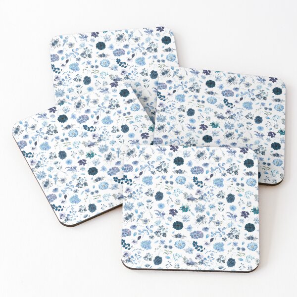 Item preview, Blue flowers and petals on white background seamless pattern designed and sold by Fantacaroo Designs.