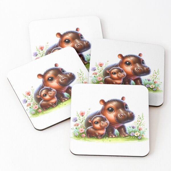 Item preview, Moodeng pygmy hippo and mom (white background) designed and sold by Ningodino.
