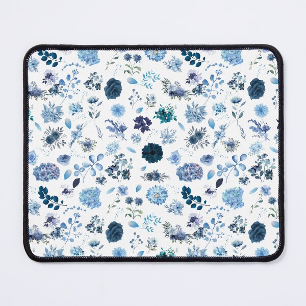 Item preview, Blue flowers and petals on white background seamless pattern designed and sold by Fantacaroo Designs.
