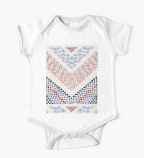 RED BLUE WHITE BLACK DOTS ,LINES,ART DECO CHEVRONS One Piece - Short Sleeve