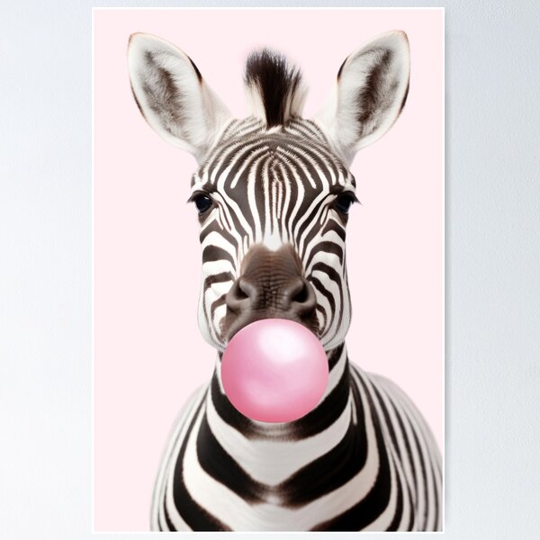 Vista previa del artículo con la obra «Cebra soplando chicle rosa - Arte animal divertido», diseñado y vendido por Vibrantdream.