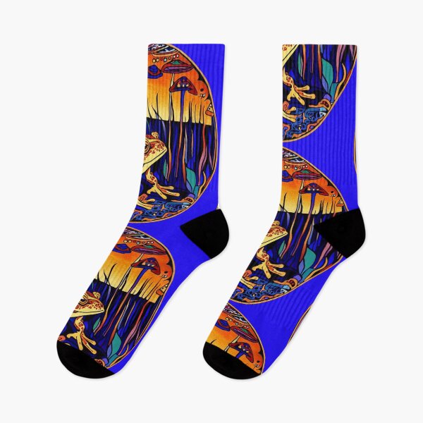 Item preview, Retro Sunset Colors of a Frog Surrounded by Mushrooms. Similar to Klimt style, Art Nouveau, Circular design. designed and sold by CristalleLisa.