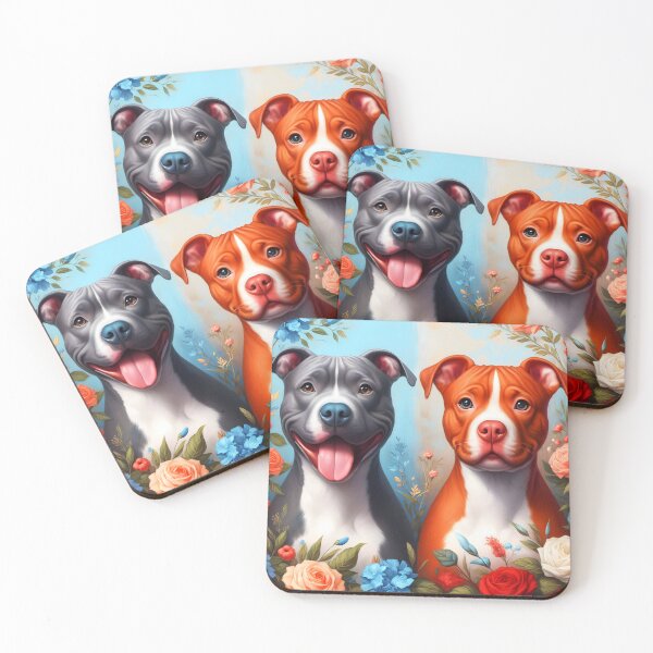 Item preview, Two Pitties: red nose and black nose pitbull aethestetic floral painting designed and sold by EmeraldeaArt.