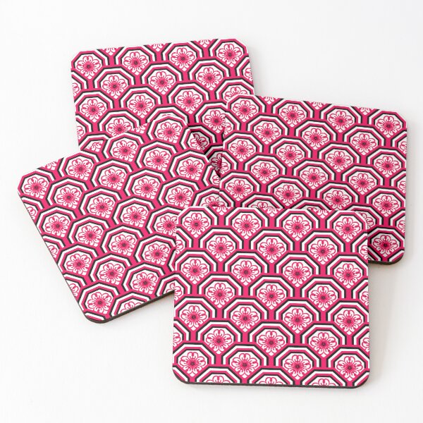 Item preview, Five-Petal Flower Pattern in Pink and Black Octagonal Frame designed and sold by Kittaya  Saemee.