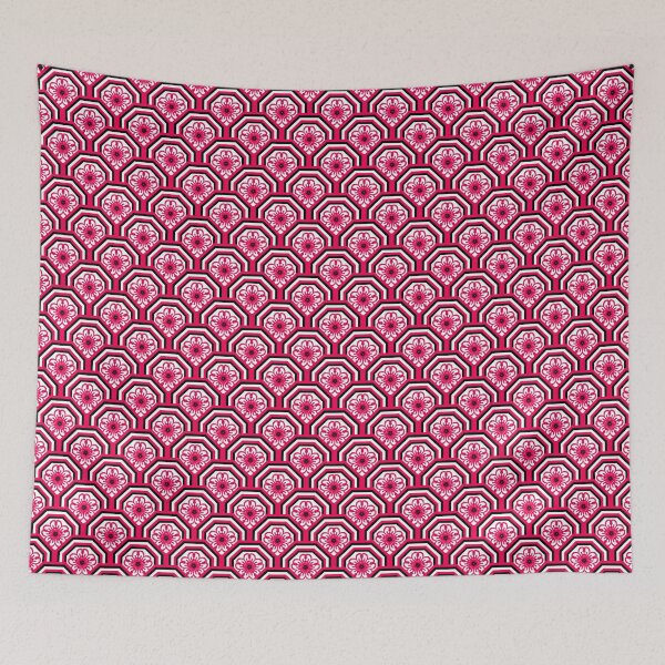 Item preview, Five-Petal Flower Pattern in Pink and Black Octagonal Frame designed and sold by Kittaya  Saemee.