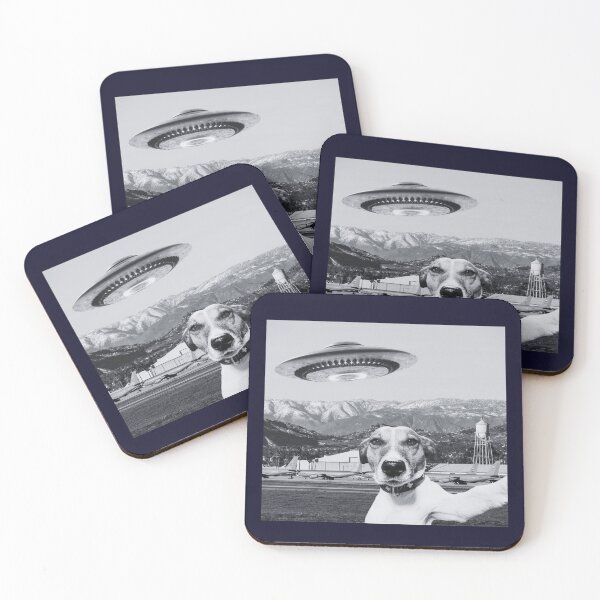 Item preview, Dog Selfie Alien Spaceship UFO Mountains Plane Military Base T-Shirt designed and sold by SunfullyYours.