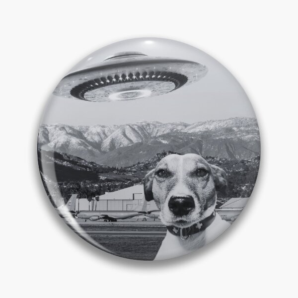 Item preview, Dog Selfie Alien Spaceship UFO Mountains Plane Military Base T-Shirt designed and sold by SunfullyYours.