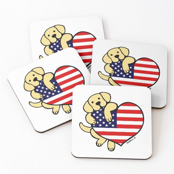 Item preview, Yellow Labrador Holding Stars and Stripes Heart designed and sold by HappyLabradors.