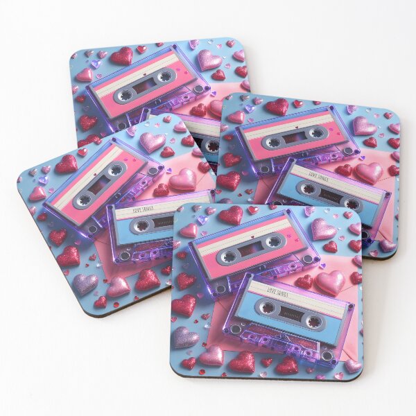 Item preview, Retro gift: Love songs cassette for Valentines days among sparkling hearts designed and sold by EmeraldeaArt.