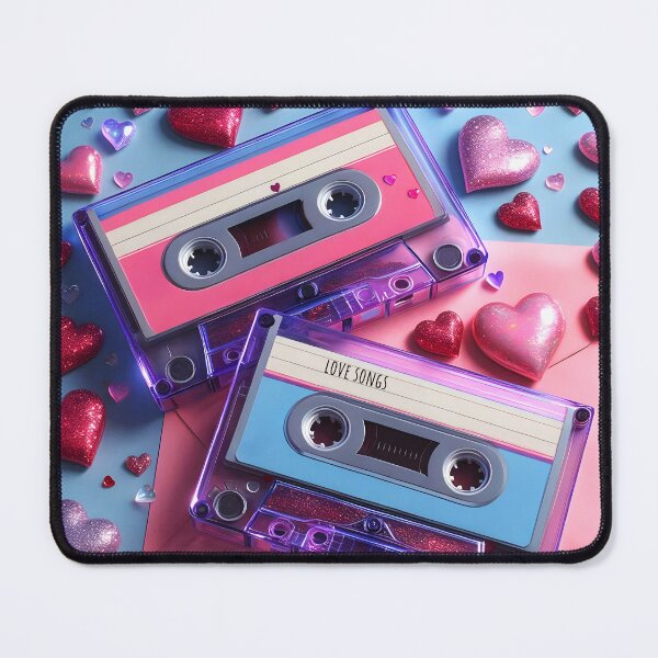 Item preview, Retro gift: Love songs cassette for Valentines days among sparkling hearts designed and sold by EmeraldeaArt.