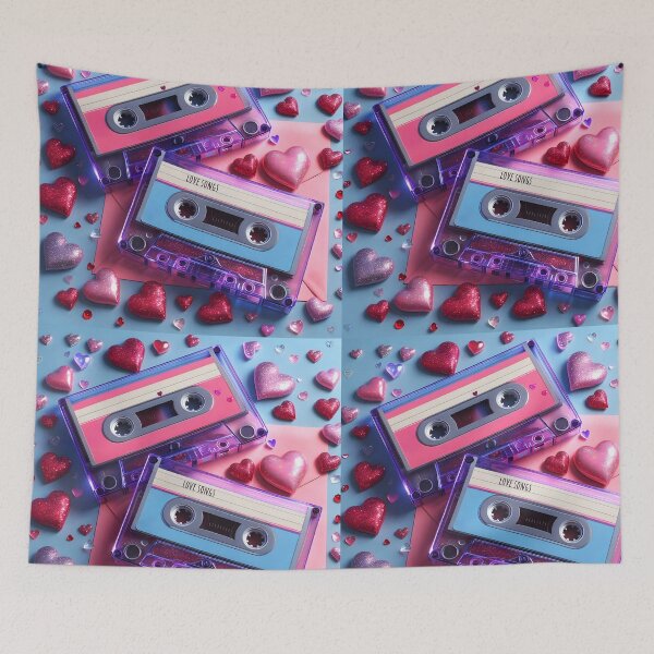 Item preview, Retro gift: Love songs cassette for Valentines days among sparkling hearts designed and sold by EmeraldeaArt.