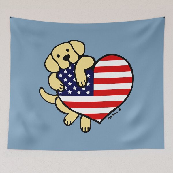 Item preview, Yellow Labrador Holding Stars and Stripes Heart designed and sold by HappyLabradors.