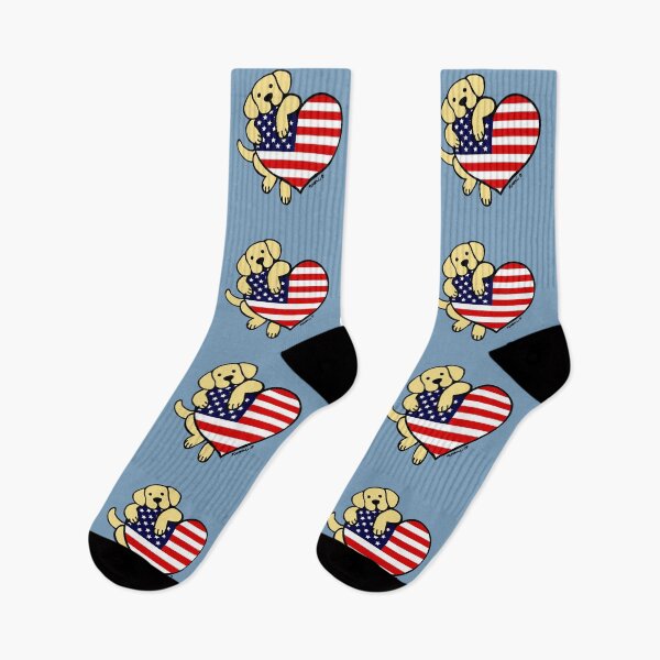 Item preview, Yellow Labrador Holding Stars and Stripes Heart designed and sold by HappyLabradors.