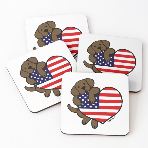 Item preview, Chocolate Labrador Holding Stars and Stripes Heart designed and sold by HappyLabradors.