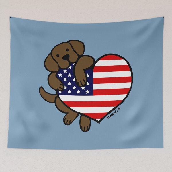 Item preview, Chocolate Labrador Holding Stars and Stripes Heart designed and sold by HappyLabradors.