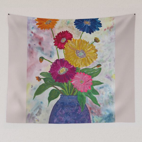 Item preview, Flowers - Gerbera Daisies in Blue Vase designed and sold by GraceArtMusic.