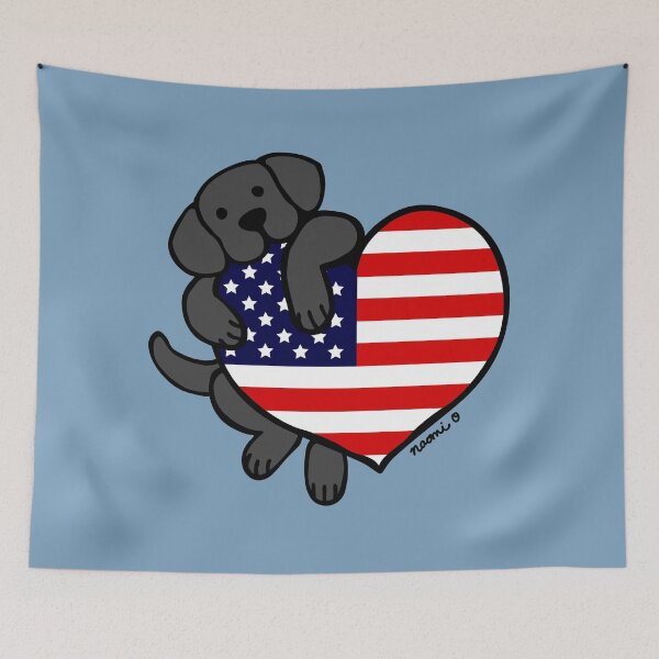 Item preview, Black Labrador Holding Stars and Stripes Heart designed and sold by HappyLabradors.