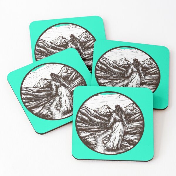Item preview, Woman walking on a mountain path. Black and white, circular, round, Boho.  designed and sold by CristalleLisa.