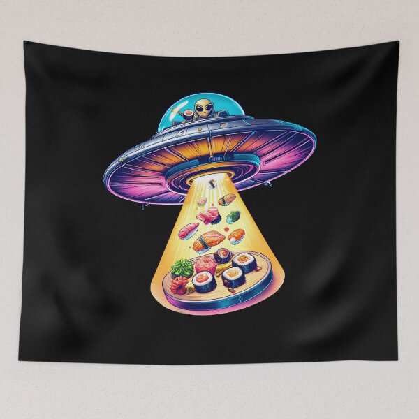 Item preview, UFO Alien Eating Sushi Sashimi Lover Funny designed and sold by Kimberley King Art  King Art.