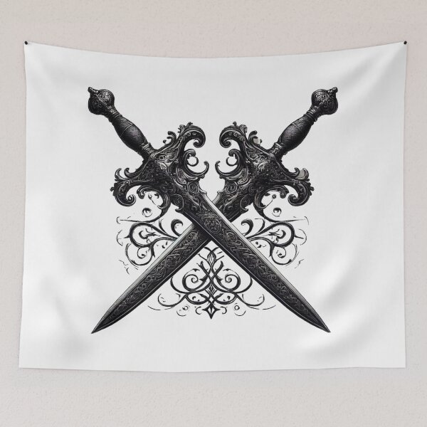 Item preview, Gothic ornate crossed swords, dark aesthetic. designed and sold by Eurem Art.