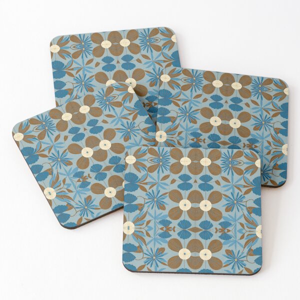 Item preview, Retro Blue and Brown Floral Pattern designed and sold by elizabethdancer.