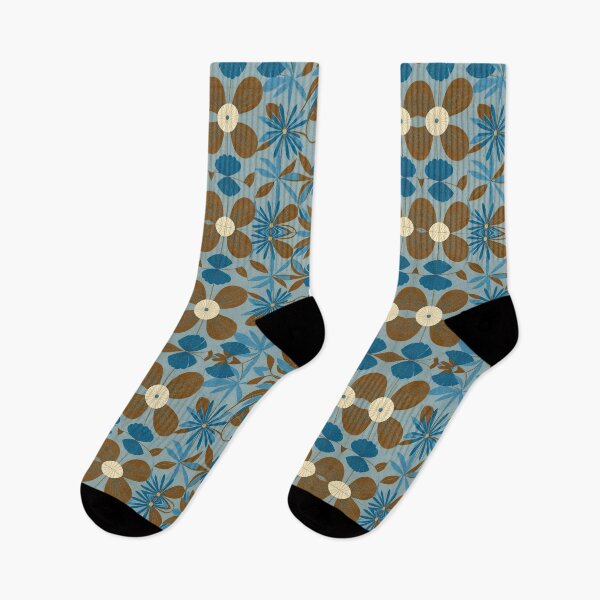 Item preview, Retro Blue and Brown Floral Pattern designed and sold by elizabethdancer.