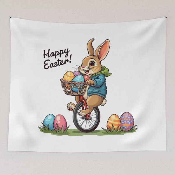 Item preview, Happy Easter Bunny on a Unicycle with basket of Eggs designed and sold by likeforcode.