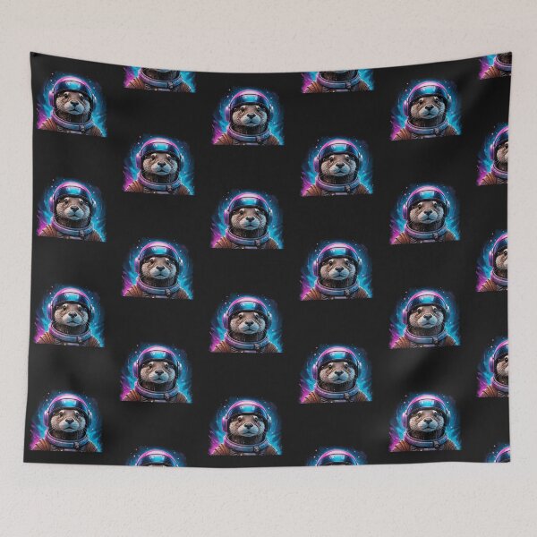 Item preview, Modern Trendy Funny Cute Otter Astronaut in Space Lightning rainbow neon designed and sold by SOUFIANE1991.