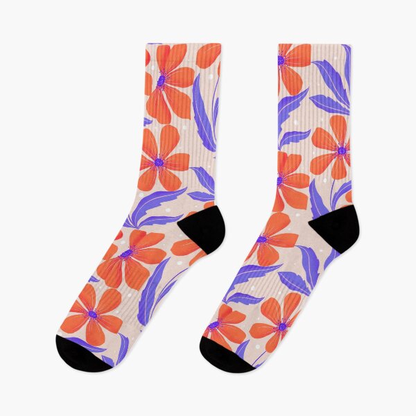Item preview, Botanical Art. Modern Flowers Dancing. Floral Pattern in Orange and Lilac designed and sold by Sandra Brezina.