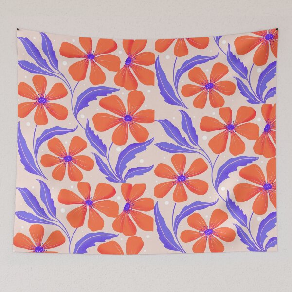 Item preview, Botanical Art. Modern Flowers Dancing. Floral Pattern in Orange and Lilac designed and sold by Sandra Brezina.